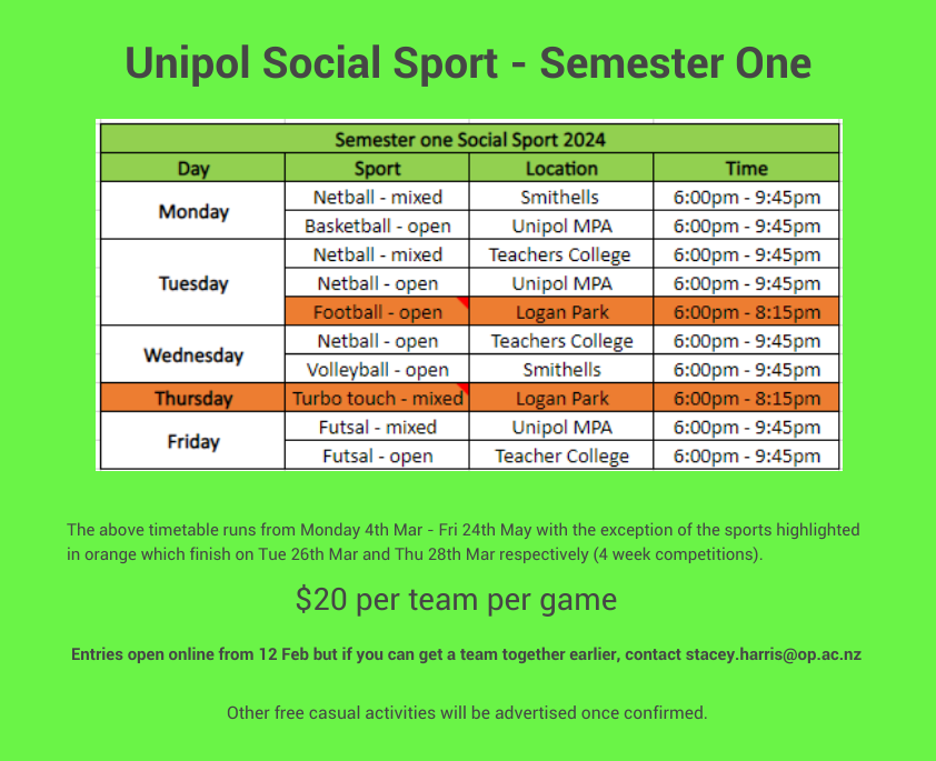 Unipol Semester One sport