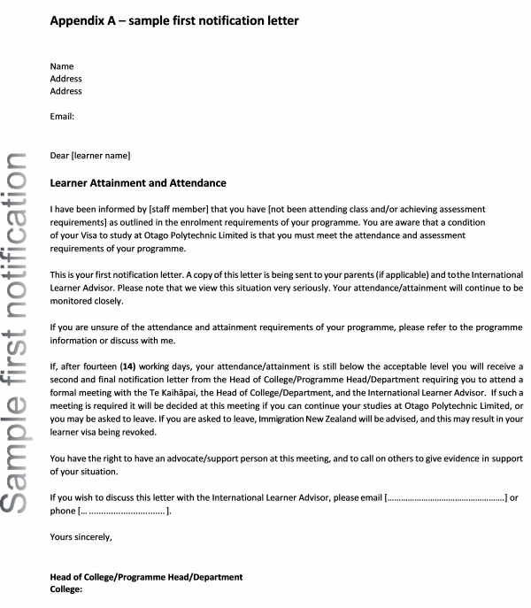 Appendix A Sample First Notification Letter