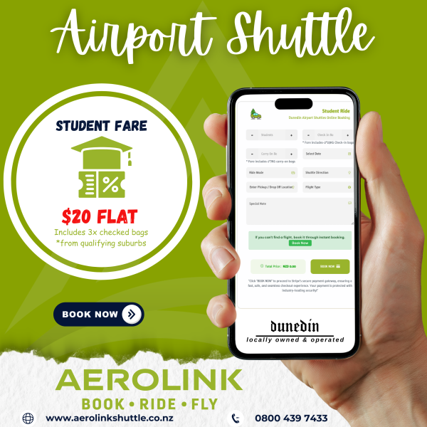 Aerolink Airport Shuttle student fare: $20 flat 