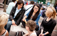 Students relaxing in Aotea Square